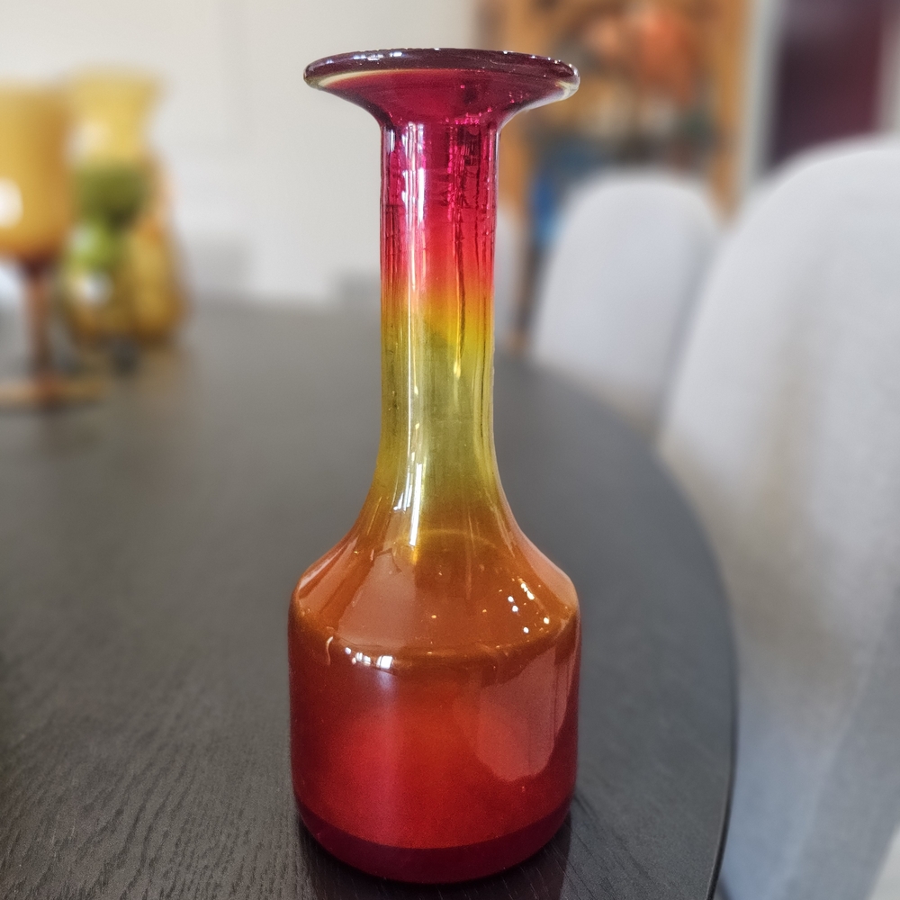 BLENKO Vibrant Red and Yellow Glass Vase